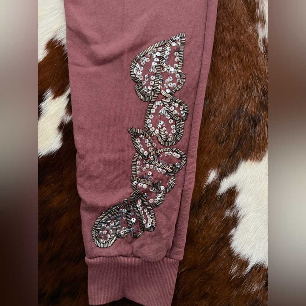 RELIGION Trance Sequin Mauve Sweatpants Beaded embellished jogger high rise - Picture 4 of 10